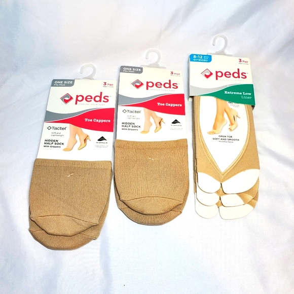 3 pks 9 Pairs peds Toe Cappers Hidden Half Sock Extreme Low Liner Open Toe Nude - Picture 1 of 6